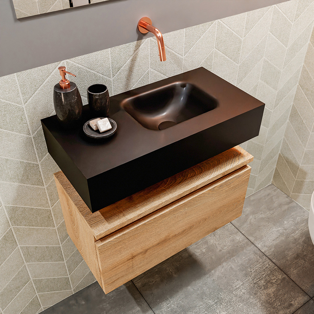 MONDIAZ ANDOR 60cm toiletmeubel washed oak. LEX 60cm wastafel urban positie rechts. Zonder kraangat - Afbeelding 2