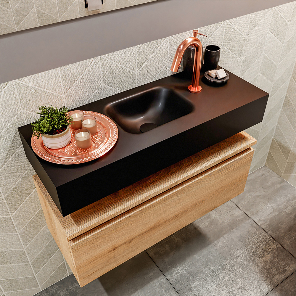 MONDIAZ ANDOR 80cm toiletmeubel washed oak. LEX 80cm wastafel urban positie midden. Met 1 kraangat - Afbeelding 2