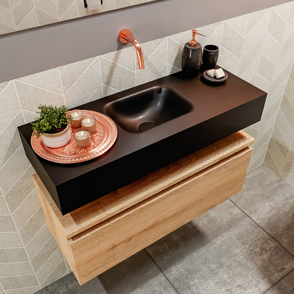 MONDIAZ ANDOR 80cm toiletmeubel washed oak. LEX 80cm wastafel urban positie midden. Zonder kraangat - Afbeelding 2