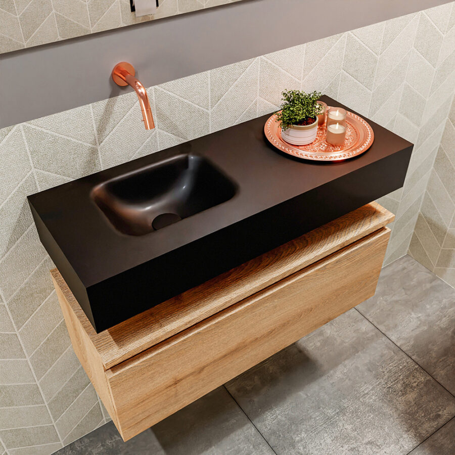 MONDIAZ ANDOR 80cm toiletmeubel washed oak. LEX 80cm wastafel urban positie links. Zonder kraangat - Afbeelding 2