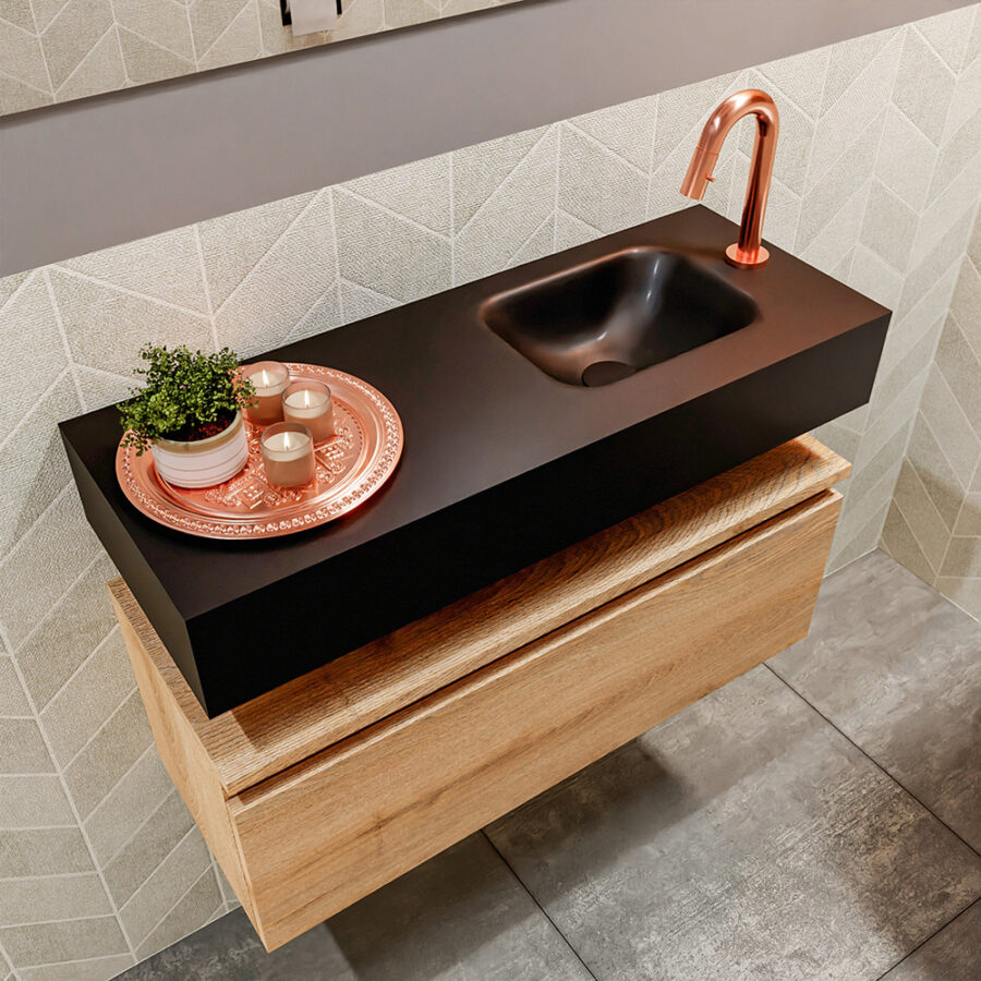 MONDIAZ ANDOR 80cm toiletmeubel washed oak. LEX 80cm wastafel urban positie rechts. Met 1 kraangat - Afbeelding 2
