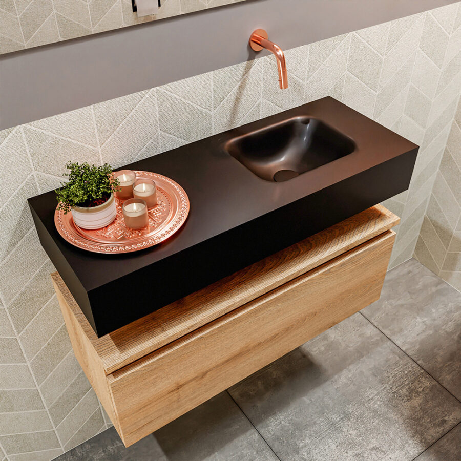 MONDIAZ ANDOR 80cm toiletmeubel washed oak. LEX 80cm wastafel urban positie rechts. Zonder kraangat - Afbeelding 2