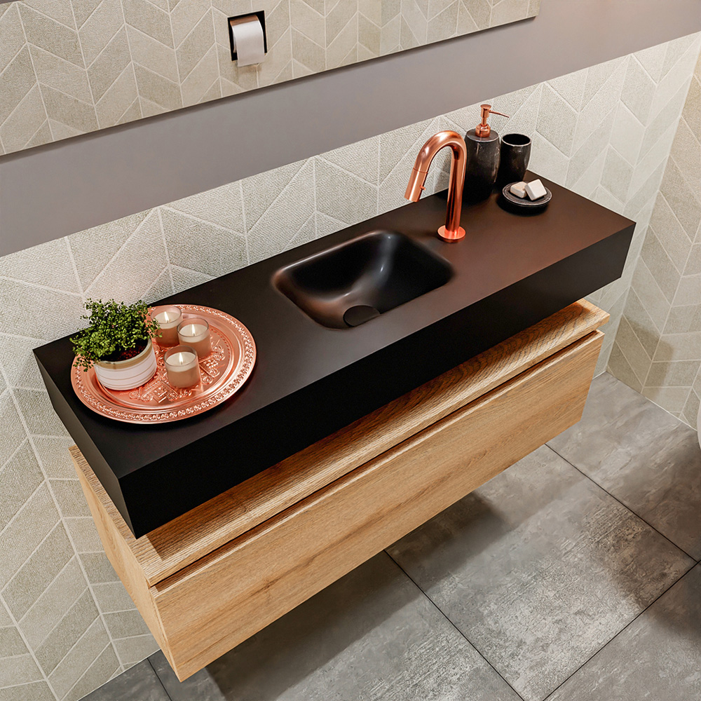 MONDIAZ ANDOR 100cm toiletmeubel washed oak. LEX 100cm wastafel urban positie midden. Met 1 kraangat - Afbeelding 2