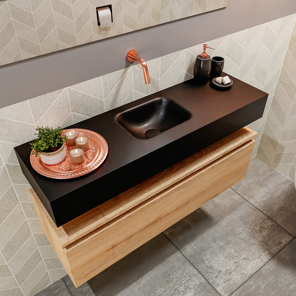 MONDIAZ ANDOR 100cm toiletmeubel washed oak. LEX 100cm wastafel urban positie midden. Zonder kraangat - Afbeelding 2