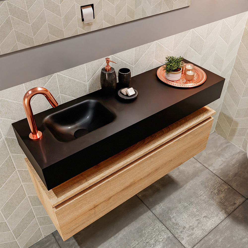 MONDIAZ ANDOR 100cm toiletmeubel washed oak. LEX 100cm wastafel urban positie links. Met 1 kraangat - Afbeelding 2