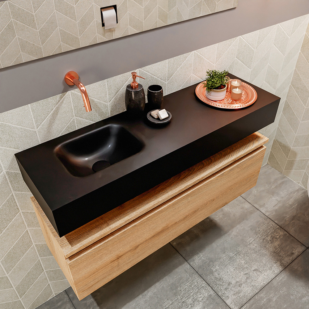 MONDIAZ ANDOR 100cm toiletmeubel washed oak. LEX 100cm wastafel urban positie links. Zonder kraangat - Afbeelding 2