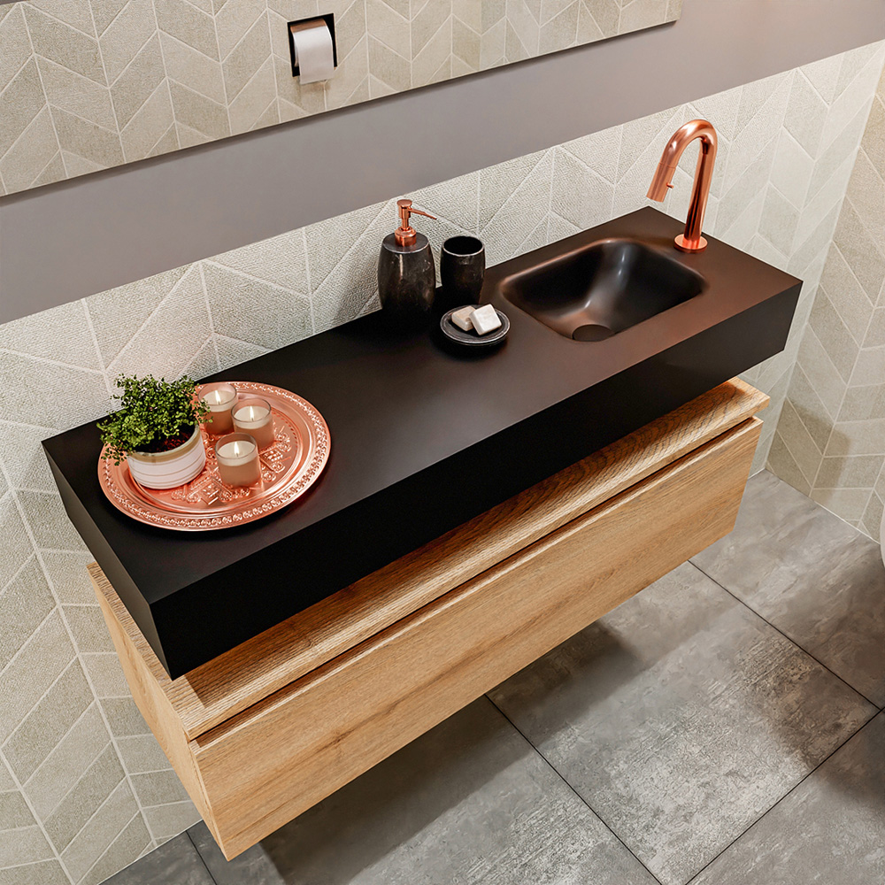 MONDIAZ ANDOR 100cm toiletmeubel washed oak. LEX 100cm wastafel urban positie rechts. Met 1 kraangat - Afbeelding 2