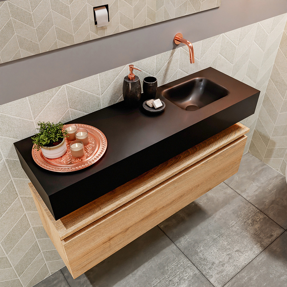 MONDIAZ ANDOR 100cm toiletmeubel washed oak. LEX 100cm wastafel urban positie rechts. Zonder kraangat - Afbeelding 2