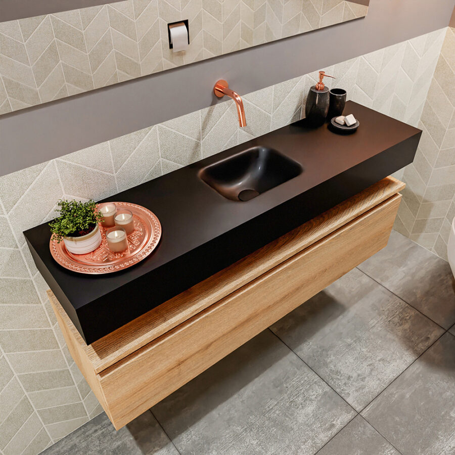 MONDIAZ ANDOR 120cm toiletmeubel washed oak. LEX 120cm wastafel urban positie midden. Zonder kraangat - Afbeelding 2