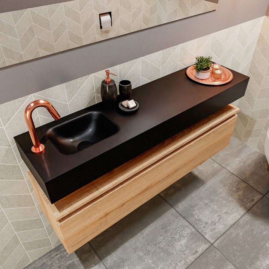 MONDIAZ ANDOR 120cm toiletmeubel washed oak. LEX 120cm wastafel urban positie links. Met 1 kraangat - Afbeelding 2