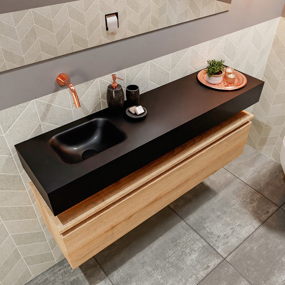 MONDIAZ ANDOR 120cm toiletmeubel washed oak. LEX 120cm wastafel urban positie links. Zonder kraangat - Afbeelding 2