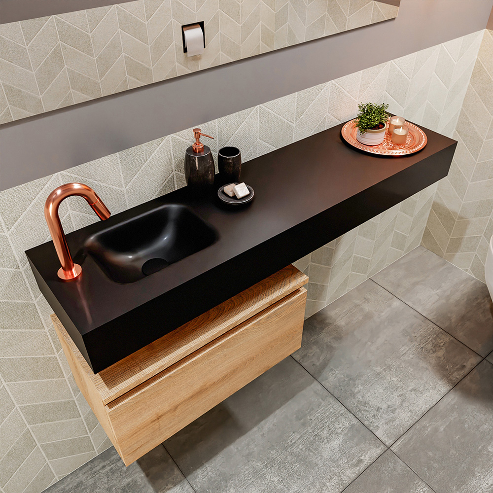 MONDIAZ ANDOR 60cm toiletmeubel washed oak. LEX 120cm wastafel urban positie links. Met 1 kraangat - Afbeelding 2