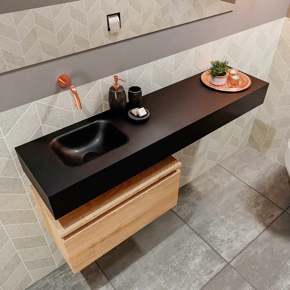 MONDIAZ ANDOR 60cm toiletmeubel washed oak. LEX 120cm wastafel urban positie links. Zonder kraangat - Afbeelding 2