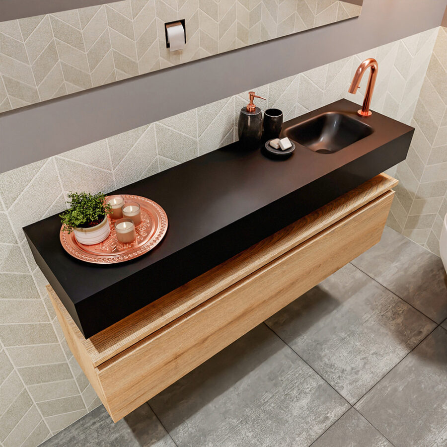 MONDIAZ ANDOR 120cm toiletmeubel washed oak. LEX 120cm wastafel urban positie rechts. Met 1 kraangat - Afbeelding 2