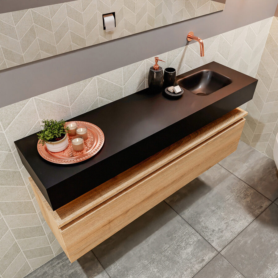 MONDIAZ ANDOR 120cm toiletmeubel washed oak. LEX 120cm wastafel urban positie rechts. Zonder kraangat - Afbeelding 2