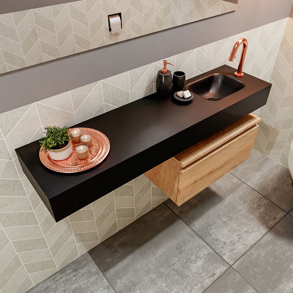 MONDIAZ ANDOR 60cm toiletmeubel washed oak. LEX 120cm wastafel urban positie rechts. Met 1 kraangat - Afbeelding 2