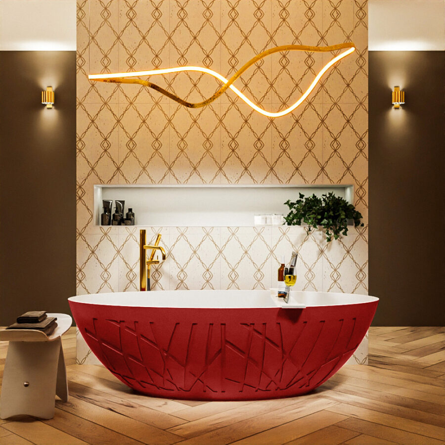 MONDIAZ HOLM vrijstaand bad 180x85cm kleur Fire / Talc - Afbeelding 4