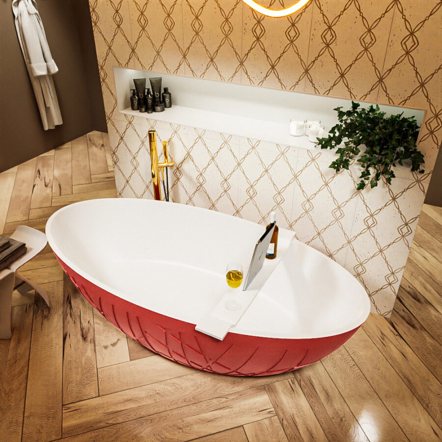 MONDIAZ HOLM vrijstaand bad 180x85cm kleur Fire / Talc - Afbeelding 2