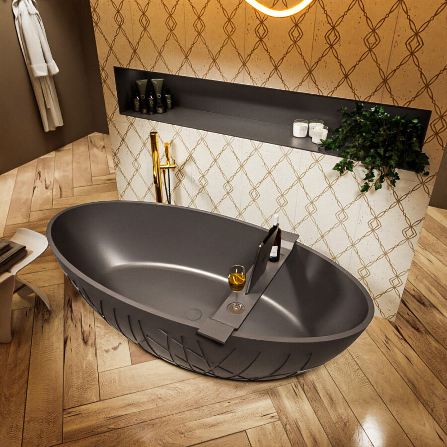 MONDIAZ HOLM vrijstaand bad 180x85cm kleur Dark Grey / Dark Grey - Afbeelding 2