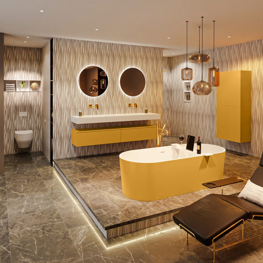 MONDIAZ NOBLE vrijstaand bad 180x75cm kleur Ocher / Talc - Afbeelding 3