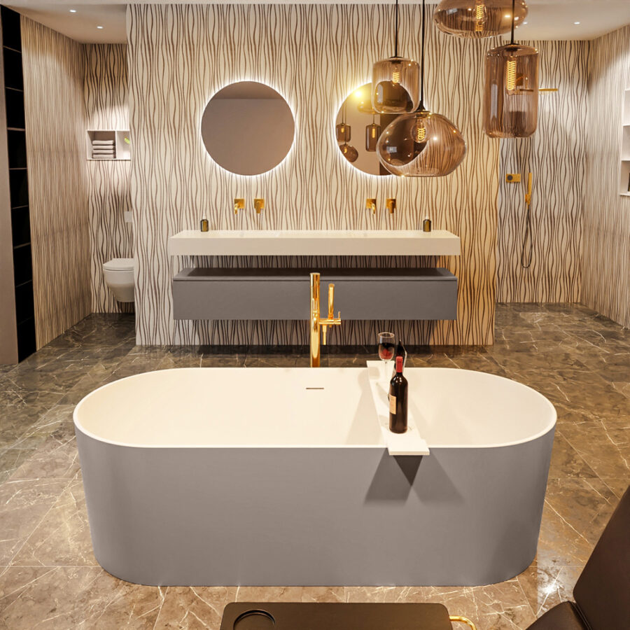 MONDIAZ NOBLE vrijstaand bad 180x75cm kleur Smoke / Talc - Afbeelding 4