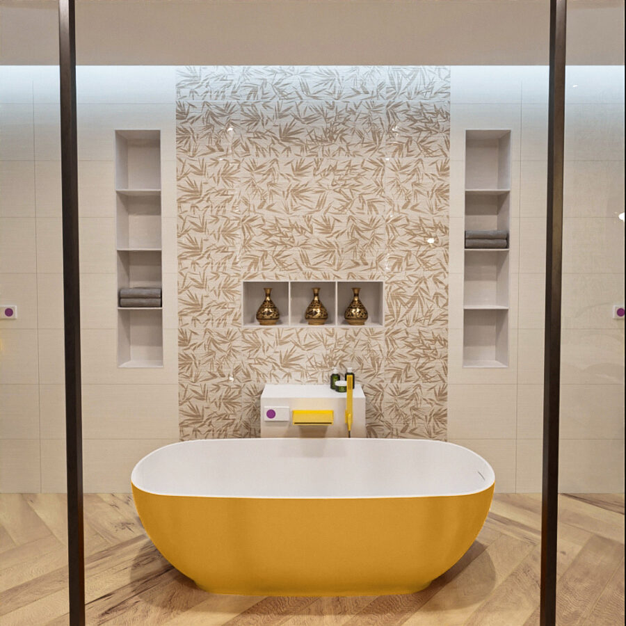 MONDIAZ ROCK vrijstaand bad 170x70cm kleur Ocher / Talc - Afbeelding 4