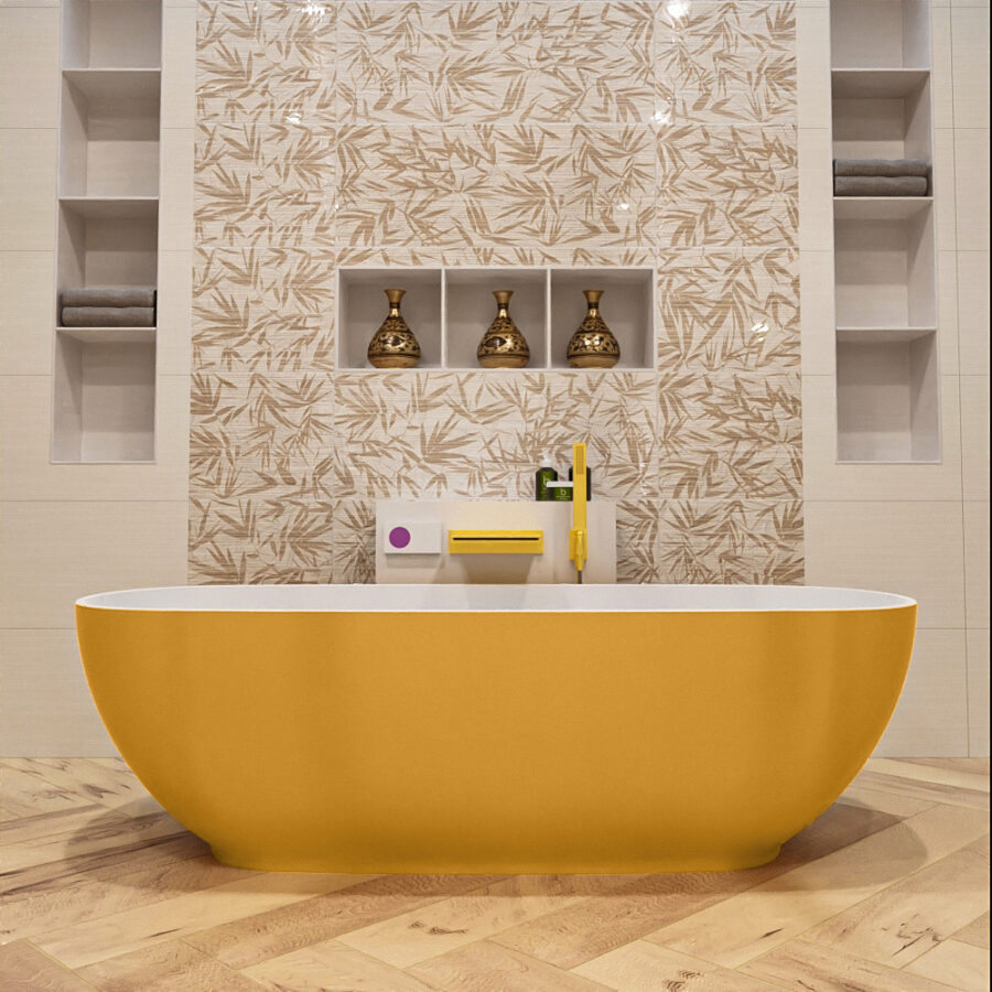 MONDIAZ ROCK vrijstaand bad 170x70cm kleur Ocher / Talc - Afbeelding 2
