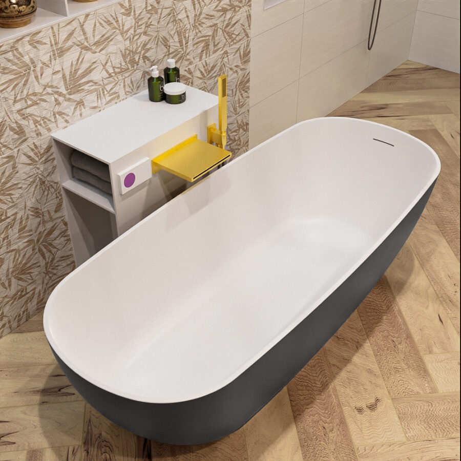 MONDIAZ ROCK vrijstaand bad 170x70cm kleur Dark Grey / Talc - Afbeelding 5