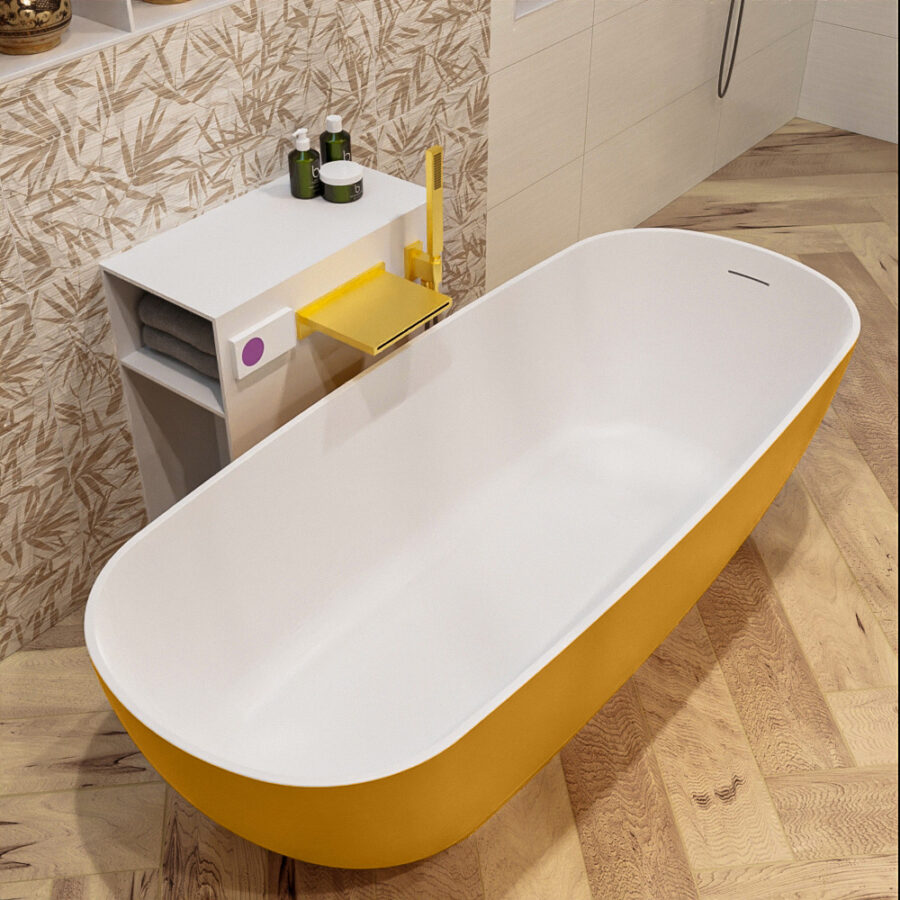 MONDIAZ ROCK vrijstaand bad 170x70cm kleur Ocher / Talc - Afbeelding 5