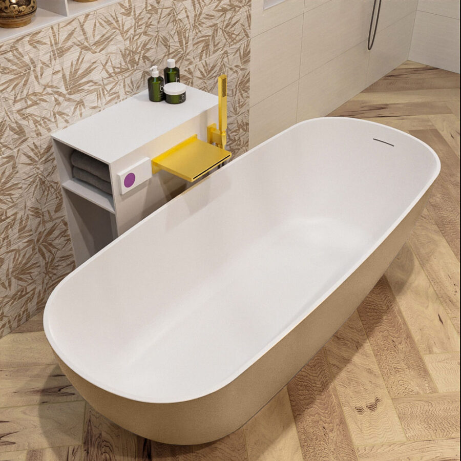 MONDIAZ ROCK vrijstaand bad 170x70cm kleur Oro / Talc - Afbeelding 4