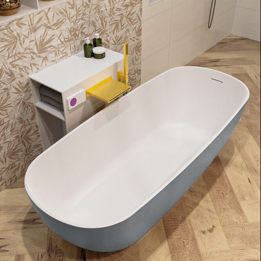 MONDIAZ ROCK vrijstaand bad 170x70cm kleur Plata / Talc - Afbeelding 4