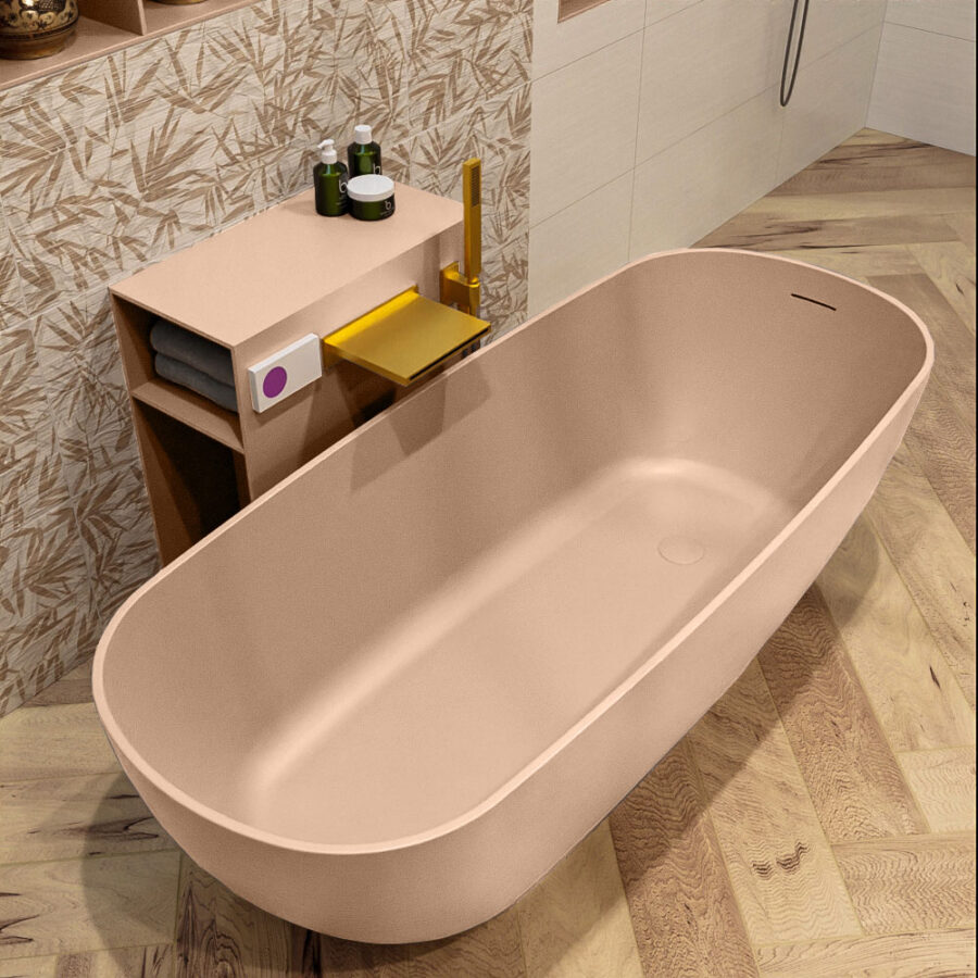 MONDIAZ ROCK vrijstaand bad 170x70cm kleur Rosee / Rosee - Afbeelding 4