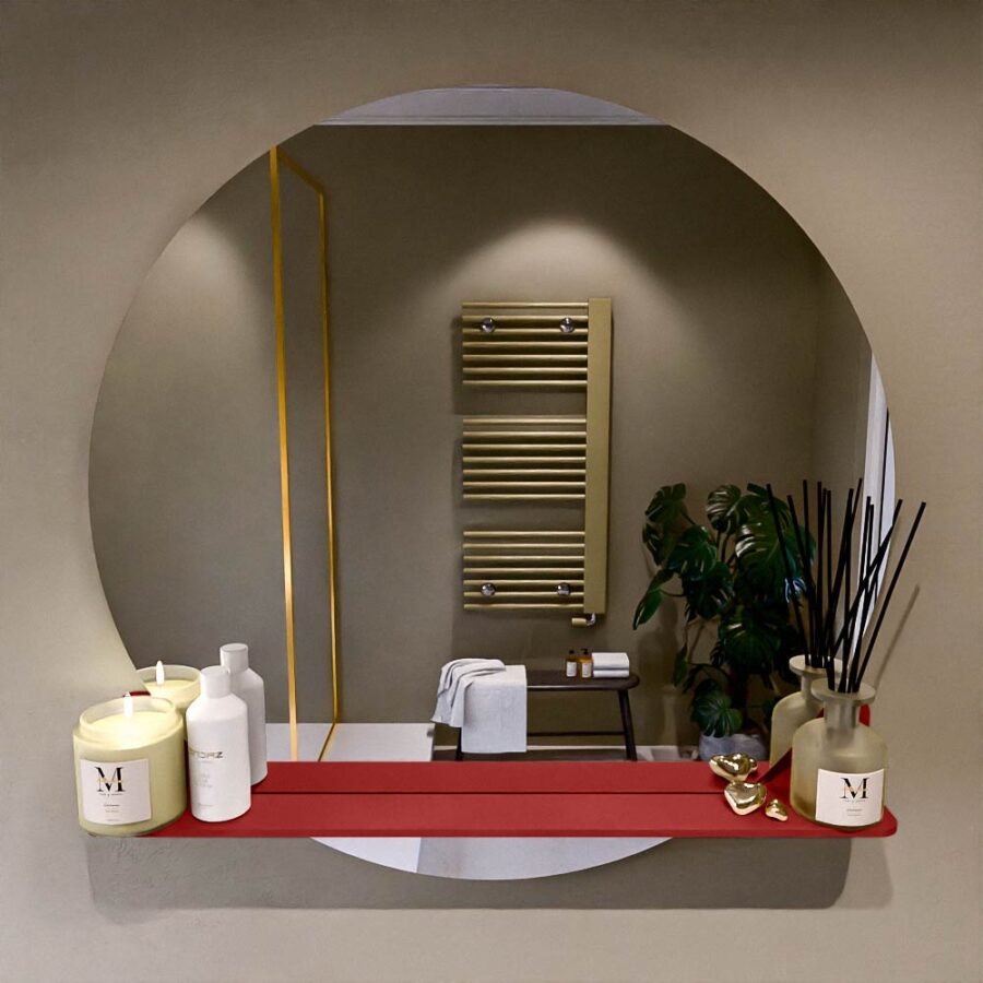 MONDIAZ SPOT spiegel rond Ø90cm met Spiegelplanchet kleur Fire. - Afbeelding 2