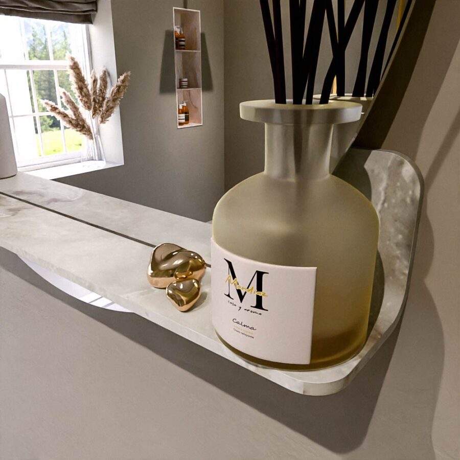 MONDIAZ SPOT spiegel rond Ø80cm met Spiegelplanchet kleur Frappe. - Afbeelding 4