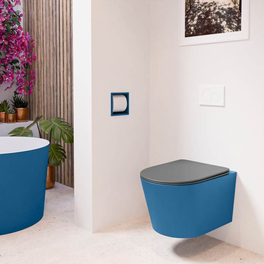 MONDIAZ LAVIE hangend toilet single fire rimless diepspoel Jeans. Toiletzitting met quick-release & softclose Dark Grey. - Afbeelding 3