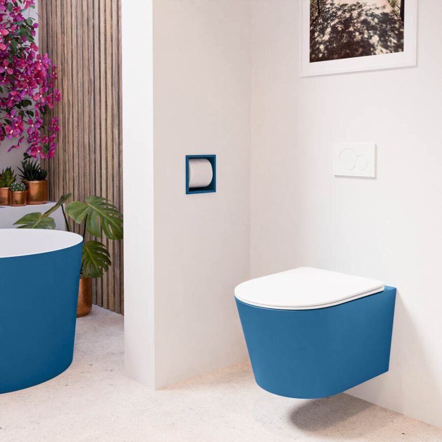 MONDIAZ LAVIE hangend toilet single fire rimless diepspoel Jeans. Toiletzitting met quick-release & softclose Talc. - Afbeelding 3