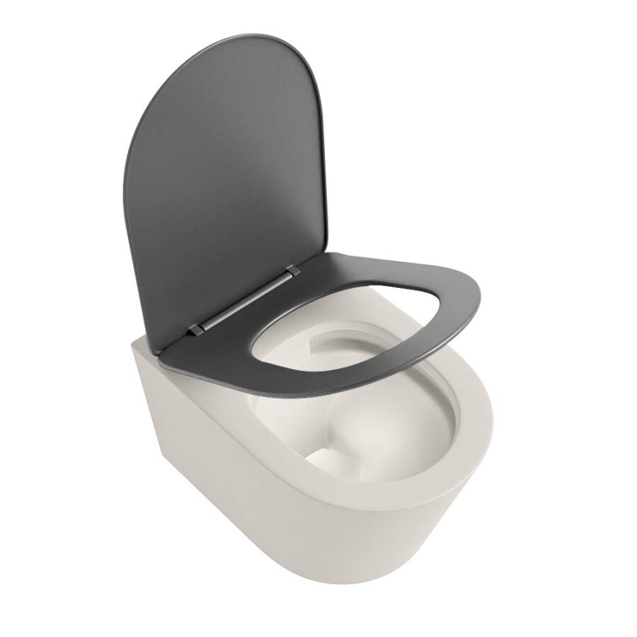 MONDIAZ LAVIE hangend toilet single fire rimless diepspoel Linen. Toiletzitting met quick-release & softclose Dark Grey. - Afbeelding 4