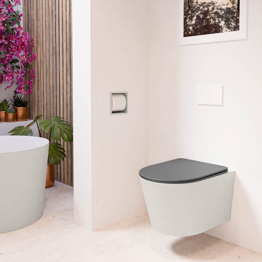 MONDIAZ LAVIE hangend toilet single fire rimless diepspoel Linen. Toiletzitting met quick-release & softclose Dark Grey. - Afbeelding 3