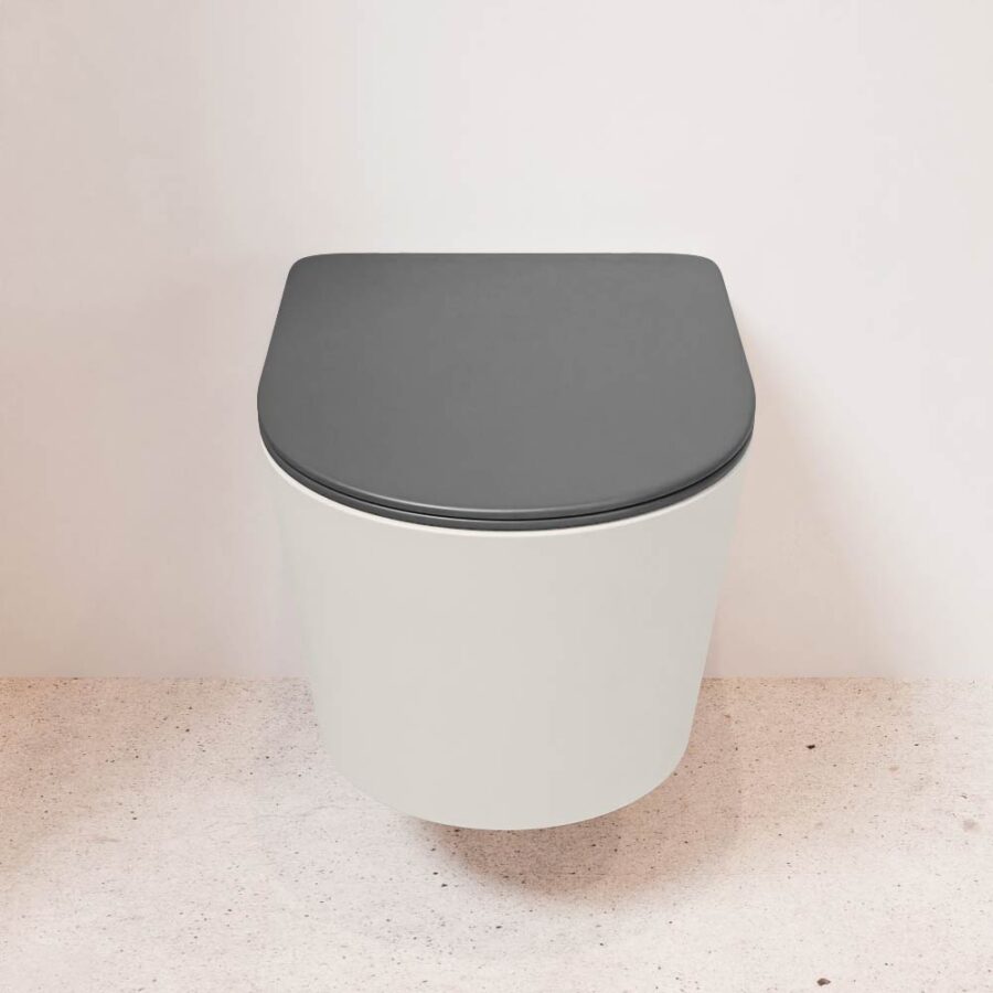 MONDIAZ LAVIE hangend toilet single fire rimless diepspoel Linen. Toiletzitting met quick-release & softclose Dark Grey. - Afbeelding 2