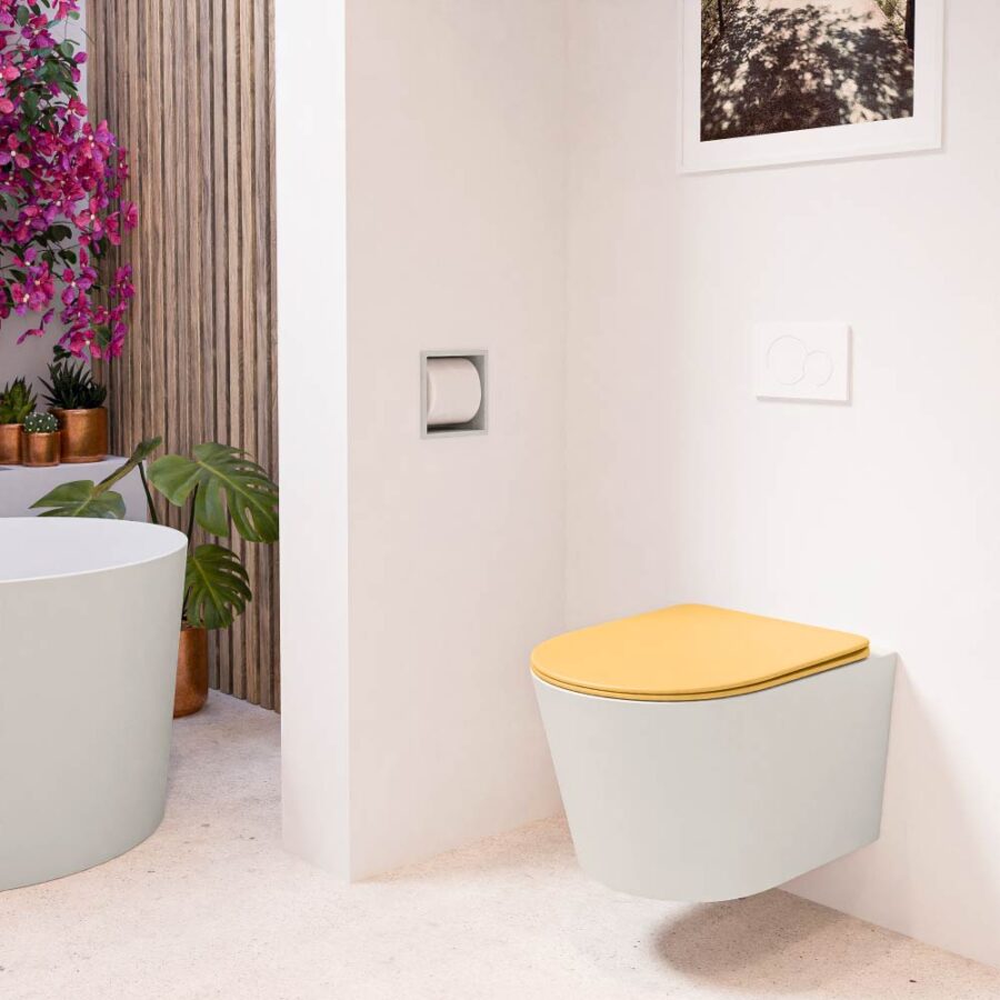 MONDIAZ LAVIE hangend toilet single fire rimless diepspoel Linen. Toiletzitting met quick-release & softclose Ocher. - Afbeelding 3