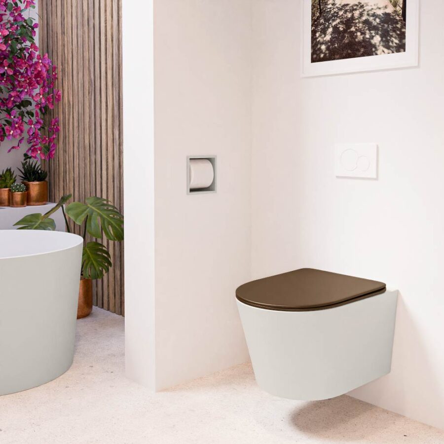 MONDIAZ LAVIE hangend toilet single fire rimless diepspoel Linen. Toiletzitting met quick-release & softclose Rust. - Afbeelding 3