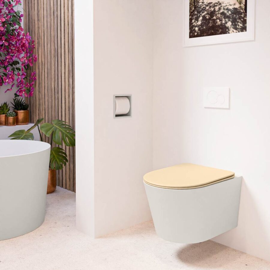 MONDIAZ LAVIE hangend toilet single fire rimless diepspoel Linen. Toiletzitting met quick-release & softclose Sand. - Afbeelding 3