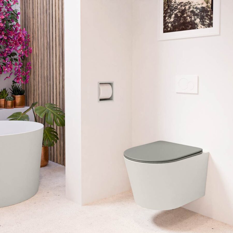 MONDIAZ LAVIE hangend toilet single fire rimless diepspoel Linen. Toiletzitting met quick-release & softclose Smoke. - Afbeelding 3