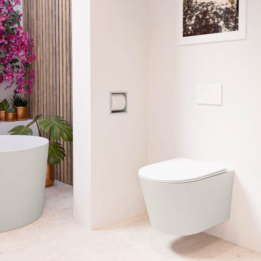 MONDIAZ LAVIE hangend toilet single fire rimless diepspoel Linen. Toiletzitting met quick-release & softclose Talc. - Afbeelding 3