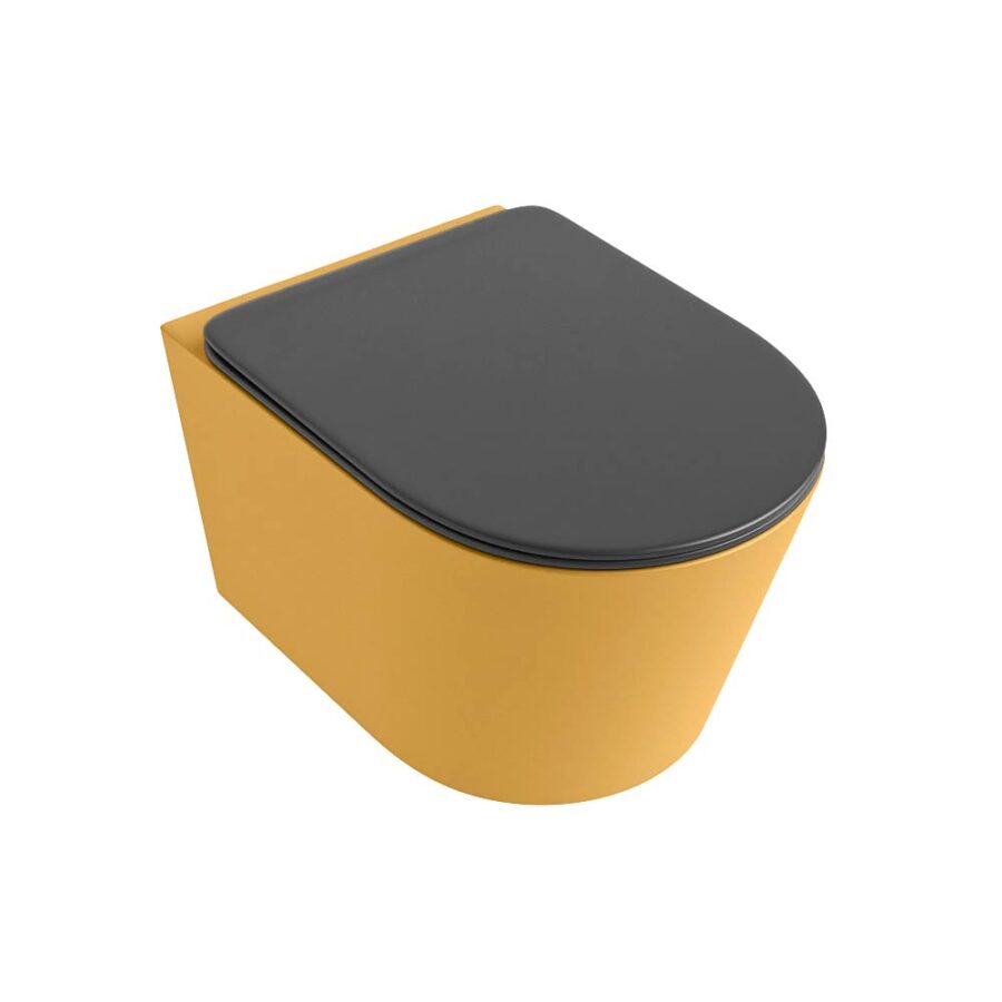 MONDIAZ LAVIE hangend toilet single fire rimless diepspoel Ocher. Toiletzitting met quick-release & softclose Dark Grey. - Afbeelding 5