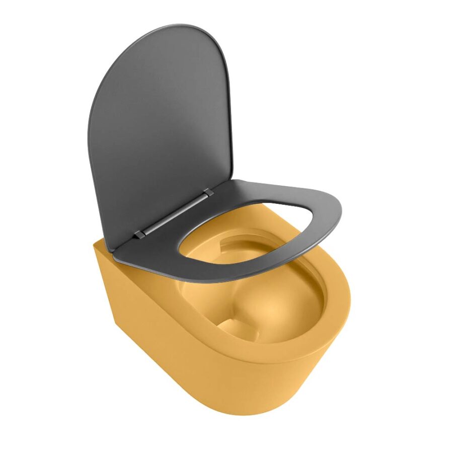 MONDIAZ LAVIE hangend toilet single fire rimless diepspoel Ocher. Toiletzitting met quick-release & softclose Dark Grey. - Afbeelding 4