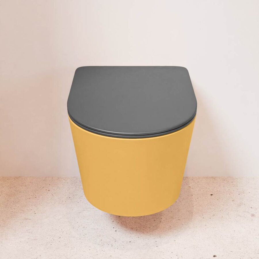MONDIAZ LAVIE hangend toilet single fire rimless diepspoel Ocher. Toiletzitting met quick-release & softclose Dark Grey. - Afbeelding 2