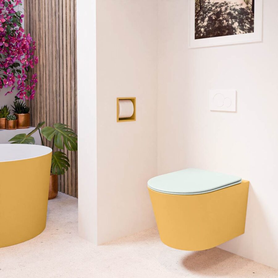 MONDIAZ LAVIE hangend toilet single fire rimless diepspoel Ocher. Toiletzitting met quick-release & softclose Greey. - Afbeelding 3