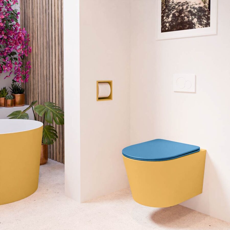 MONDIAZ LAVIE hangend toilet single fire rimless diepspoel Ocher. Toiletzitting met quick-release & softclose Jeans. - Afbeelding 3
