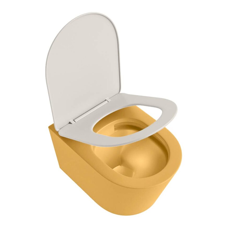 MONDIAZ LAVIE hangend toilet single fire rimless diepspoel Ocher. Toiletzitting met quick-release & softclose Linen. - Afbeelding 4